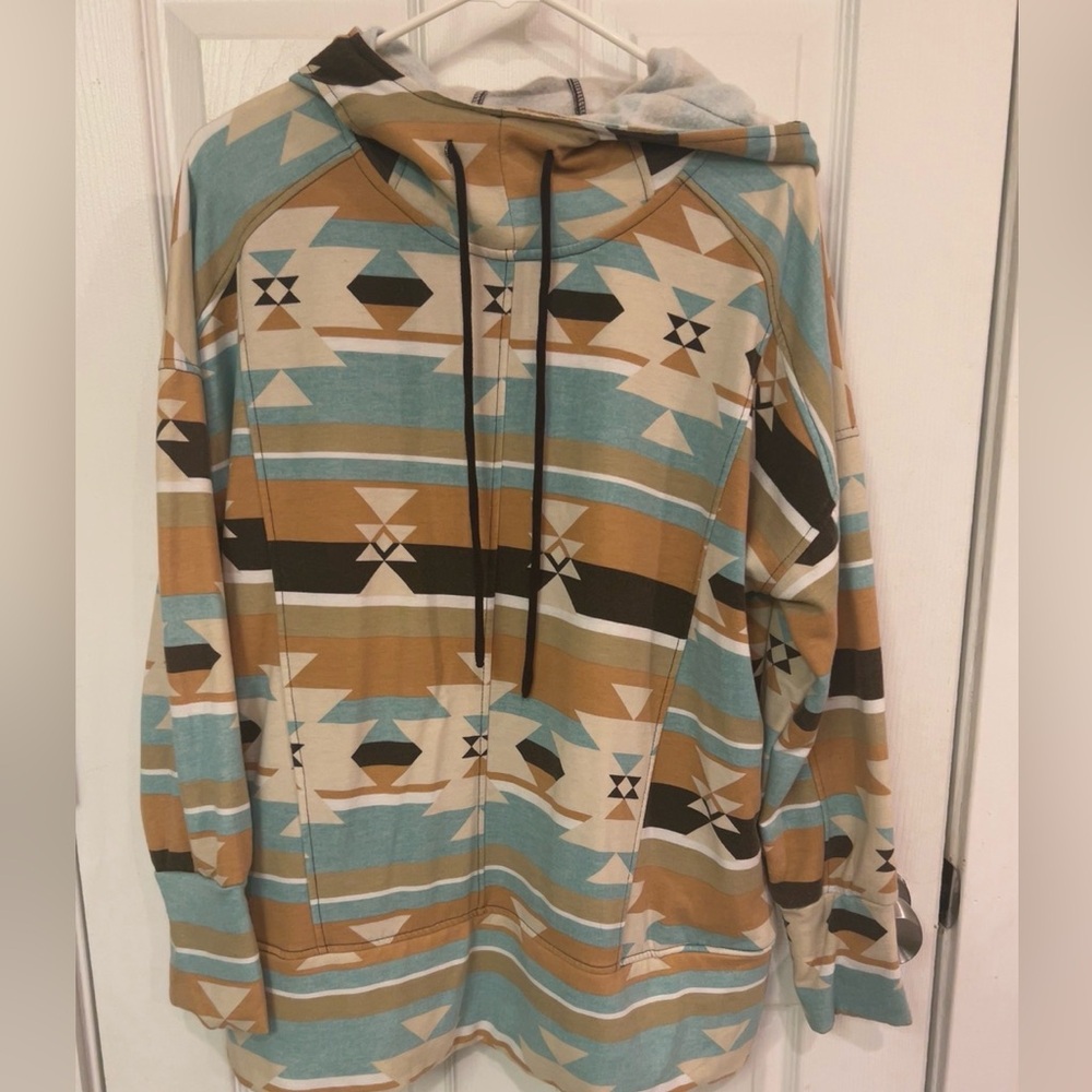 LuLaRoe Women's Southwestern Hoodie - Blue, Tan, Black